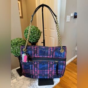 Coach Poppy Metallic Tartan Slim Chain Tote - EUC 2012 #21136 w/Hangtags